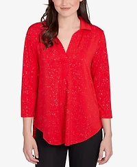 Ruby Rd. Petite Metallic Dew Drop Shirt Collar Top