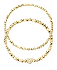 Adornia Gold Ball Bead Initial Bracelet Set