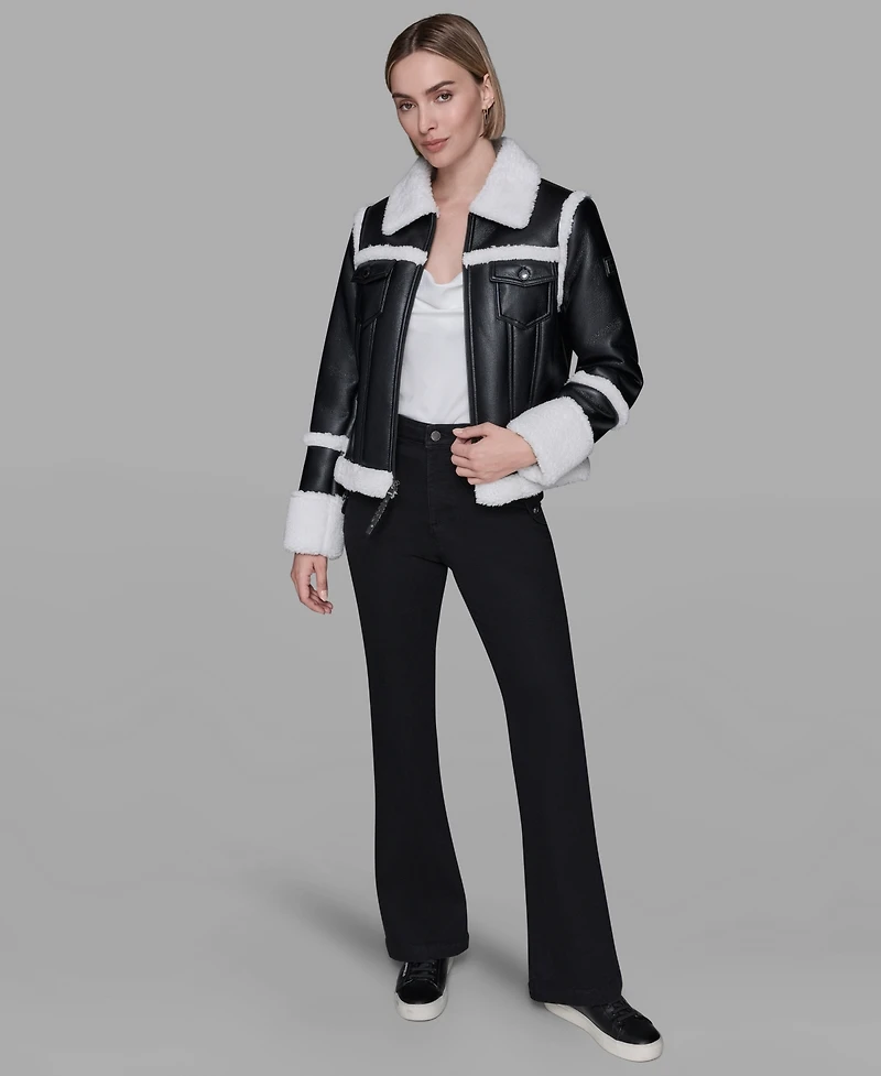 Karl Lagerfeld Paris Women's Collared Fuzzy Jacket
