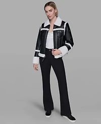 Karl Lagerfeld Paris Women's Collared Fuzzy Jacket