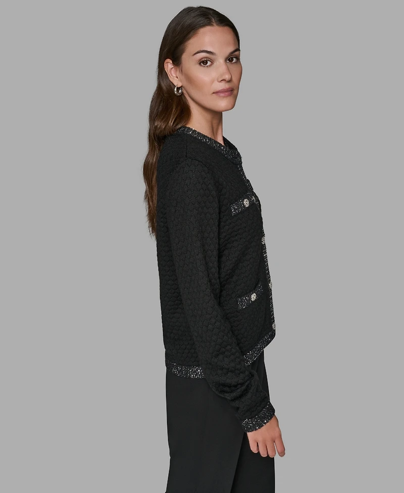 Karl Lagerfeld Paris Women's Crewneck Textured Cardigan