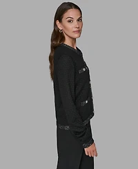 Karl Lagerfeld Paris Women's Crewneck Textured Cardigan