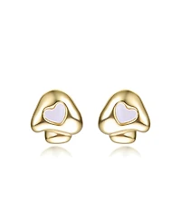 GiGiGirl 14K Gold Plated with Green Enamel or White Mother Of Pearl Heart Mushroom Design Stud Earrings