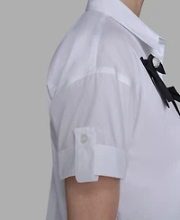 Karl Lagerfeld Paris Women's Collar Bow Applique Detail Top