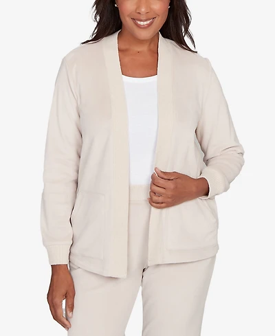Alfred Dunner Calm Luxe Open Front Rib Trim Cardigan Top