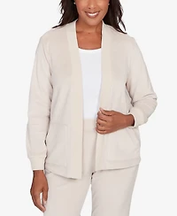 Alfred Dunner Calm Luxe Open Front Rib Trim Cardigan Top