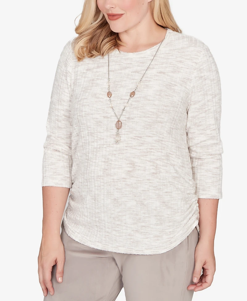 Alfred Dunner Calm Luxe Space Dye Knit Top with Necklace