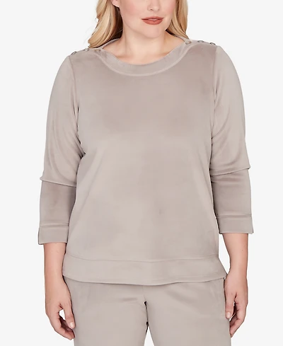 Alfred Dunner Calm Luxe Shoulder Button Top