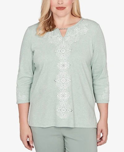 Alfred Dunner Stockbridge Classic Fit Soft Embroidered Pattern Top