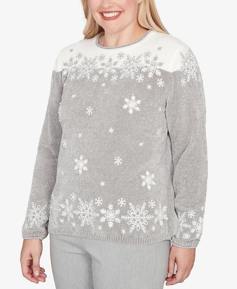 Alfred Dunner Stockbridge Snowflake Embroidery Chenille Sweater