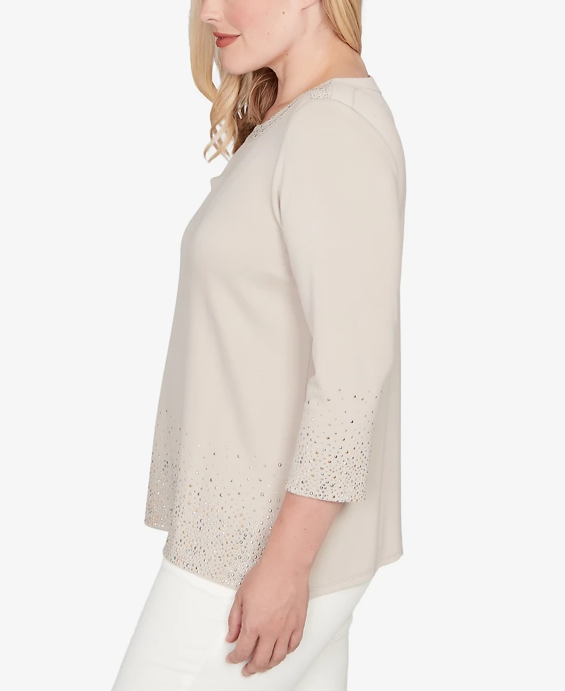 Alfred Dunner Vienna Heat Set Sparkle Ombre Border Knit Top
