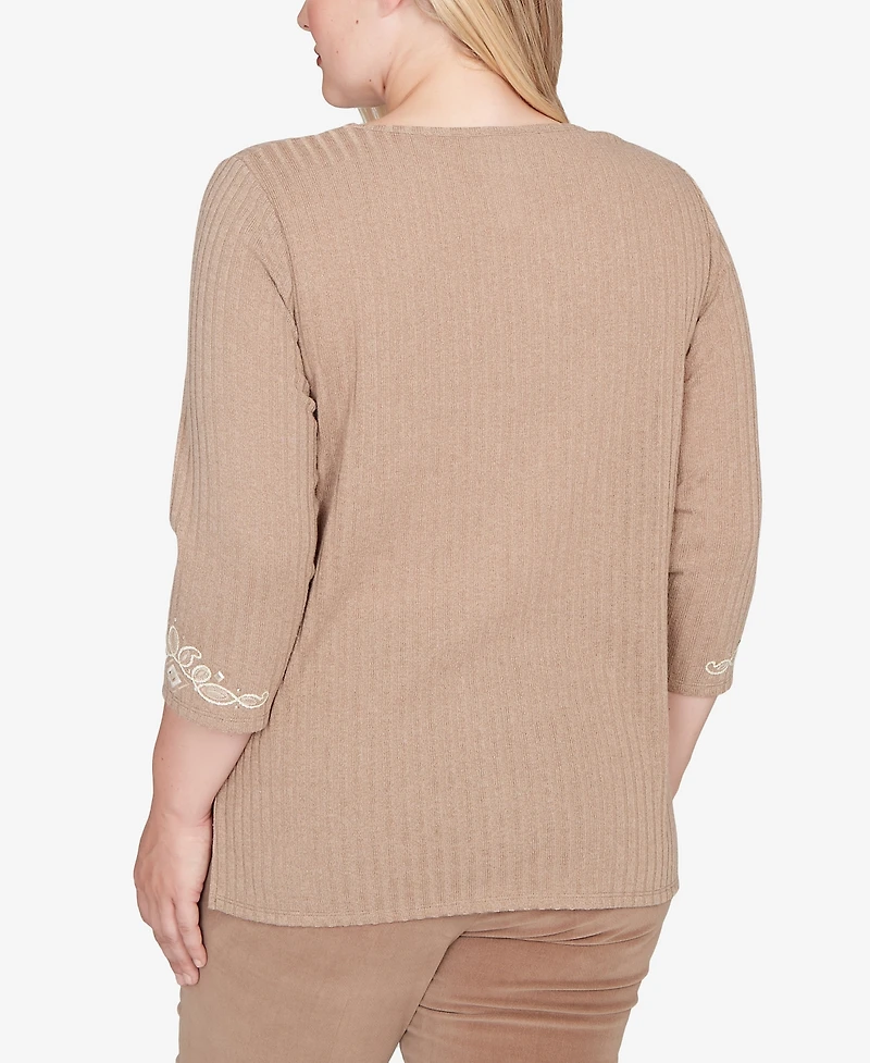 Alfred Dunner Vienna Embroidered Medallion Center Knit Top