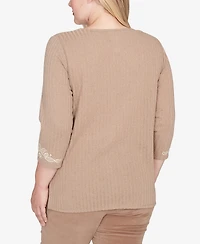 Alfred Dunner Vienna Embroidered Medallion Center Knit Top