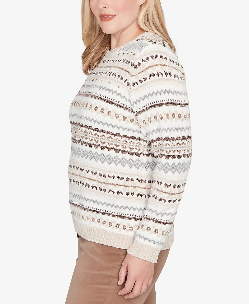 Alfred Dunner Vienna Geometric Biadere Striped Chenille Sweater