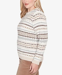Alfred Dunner Vienna Geometric Biadere Striped Chenille Sweater