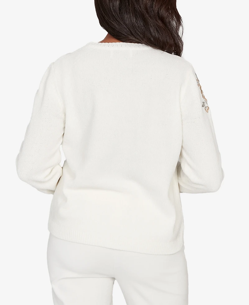 Alfred Dunner Vienna Floral Embroidered Chenille Sweater
