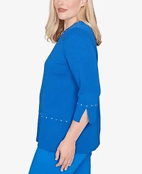 Alfred Dunner Barcelona Solid Floral Jacquard Knit Top