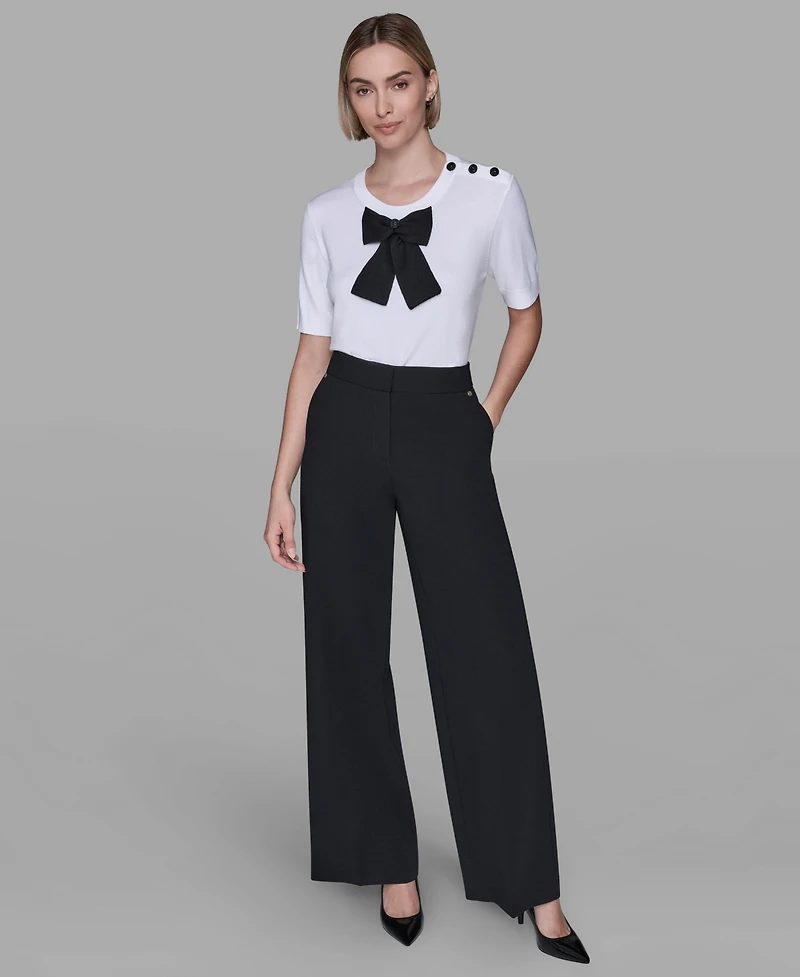 Karl Lagerfeld Paris Women's Crewneck Big Bow Applique Detail Sweater