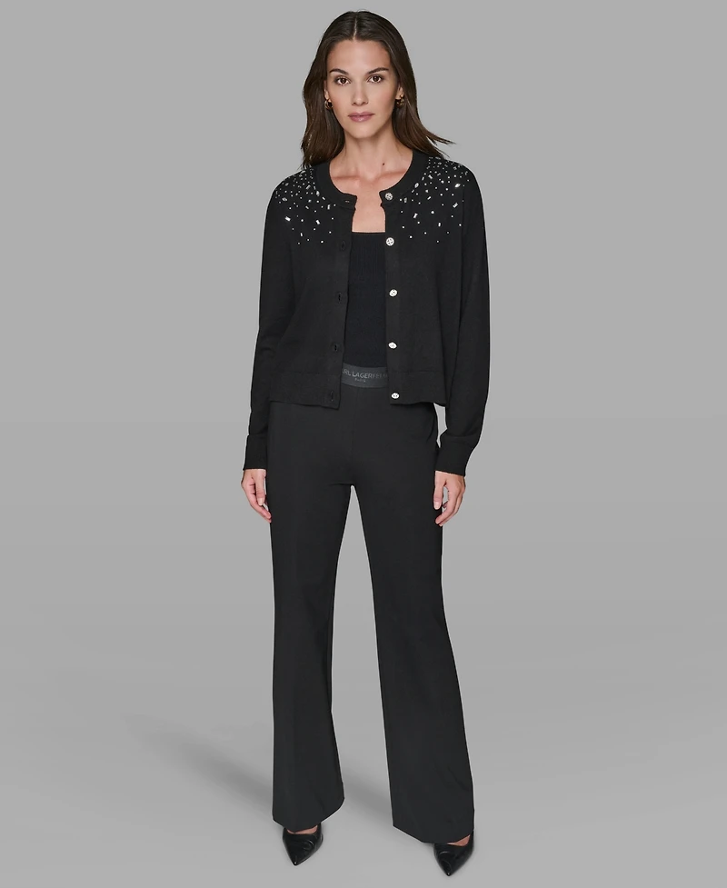Karl Lagerfeld Paris Women's Crewneck Crystal Detail Sweater