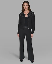 Karl Lagerfeld Paris Women's Crewneck Crystal Detail Sweater