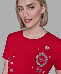 Karl Lagerfeld Paris Women's Crewneck Embellished Icon T-Shirt