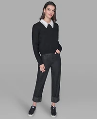 Karl Lagerfeld Paris Women's Contrast Collar Sweater