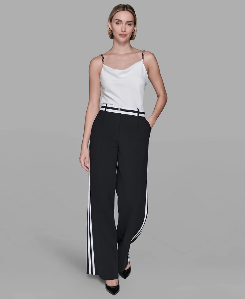 Karl Lagerfeld Paris Women's High-Rise Contrast Band Pants