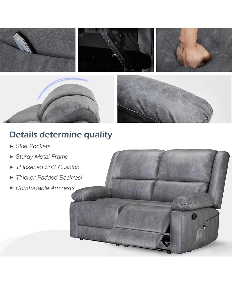Aecojoy Loveseat Recliner with Heat&Massage Function, Rv Couch Wall-Hugger Reclining Sofa