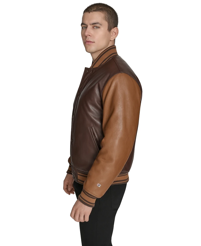 Champion Men's Faux Leather Varsity Jacket