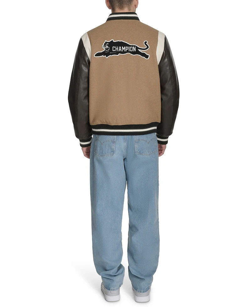 Champion Men's Mixed-Media Varsity Bomber Jacket