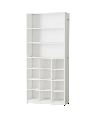 Tribesigns Shoe Cabinet, 24 Pair Freestanding Shoe Rack Storage Organizer with Side Hooks, Modern Shoe Storage Cabinet with Shelves for Hallway Bedroo