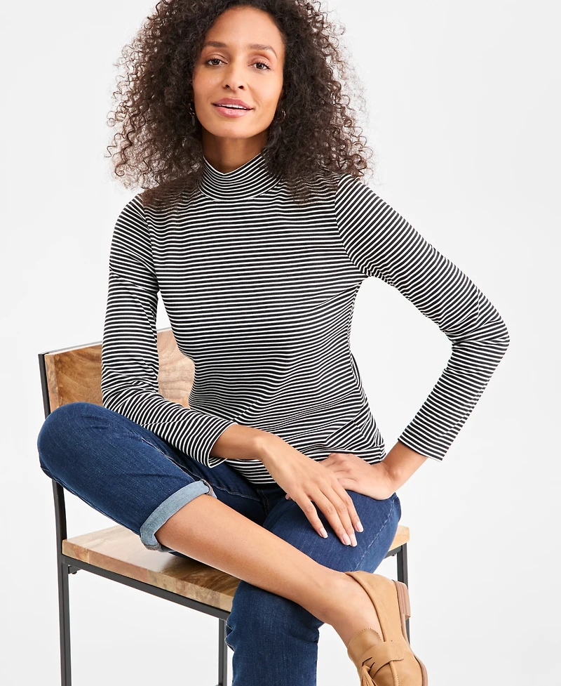 Style & Co Women's Cotton Mock-Neck Long-Sleeve Tee, Created for Macy's
