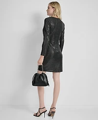 Dkny Women's Long Sleeve Surplice Metallic Dress
