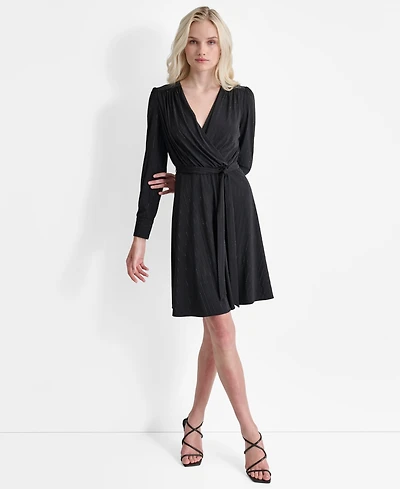 Dkny Women's Long Sleeve Surplice Faux Wrap Dress