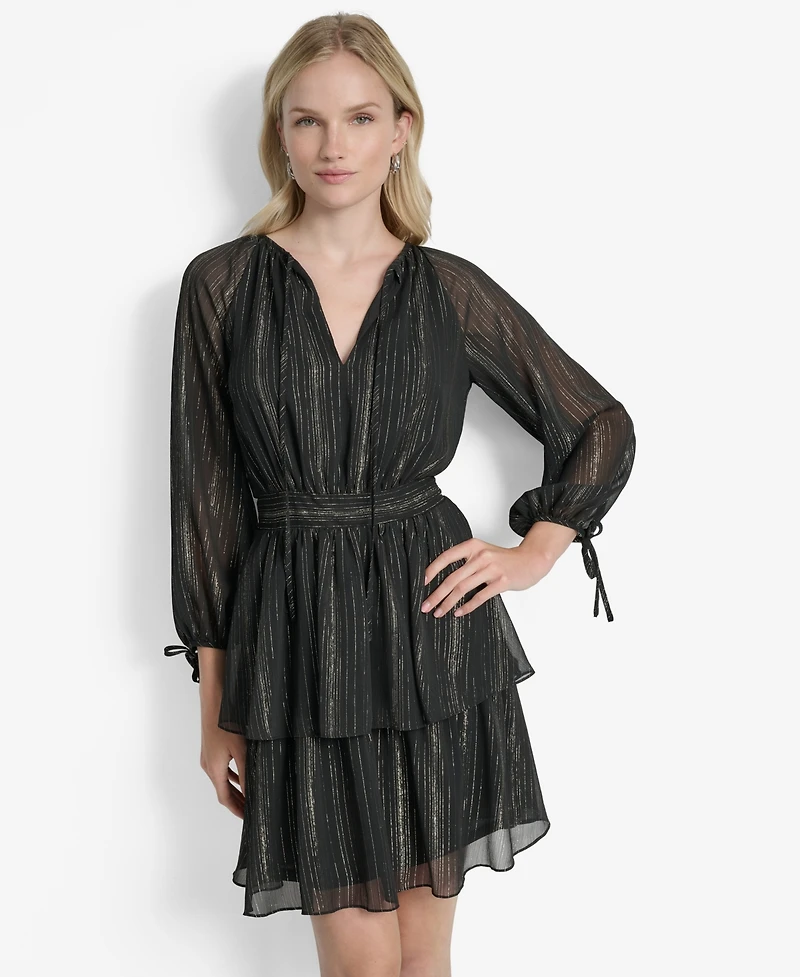 Dkny Women's Long Sleeve Metallic Dress