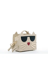 Pebble Leather Cat Crossbody Bag Cute Top Handle Purse Small Shoulder Handbag for Women & Girls with Gold Hardware and Detachable Strap