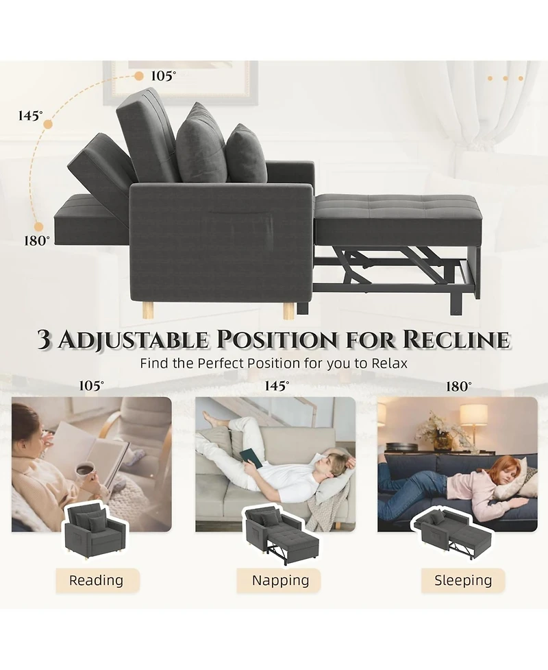 Aecojoy 36" Sleeper Chair, Convertible Chair Bed for Adults, 3-in-1 Pull Out Sofa Chair