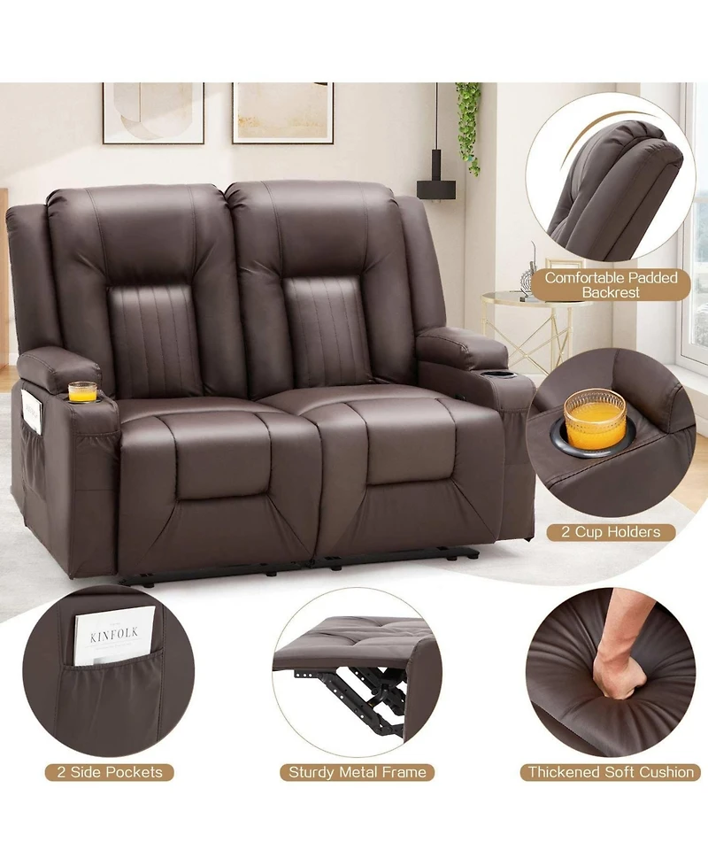 Aecojoy Loveseat Recliner with Cup Holders&Side Pockets