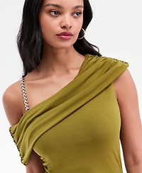 Rachel Roy Women's Asymmetrical Drape Beaded Strap Midi Dress