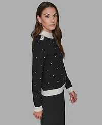 Karl Lagerfeld Paris Women's Mock Neck Long Sleeve Sweater