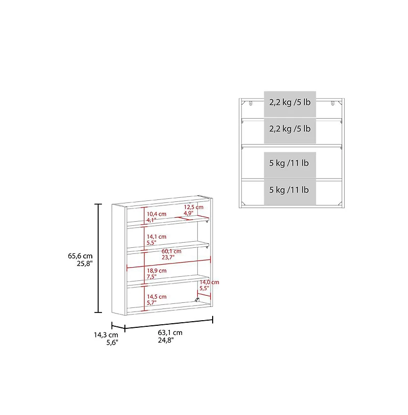Fm Furniture Gaviota Wall-Mounted Medicine Cabinet, Two Doors, Three Interior Shelves, Modern Bathroom Storage Unit, White