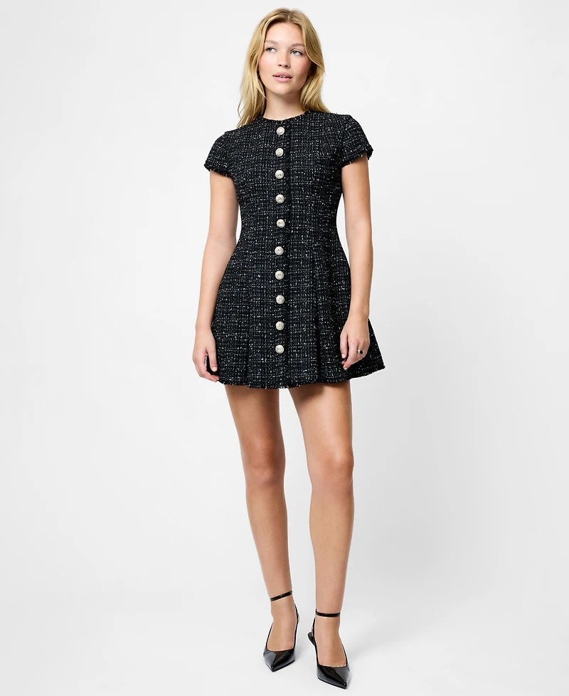 Fcuk Women's Speckled Tweed Pleated Mini Dress