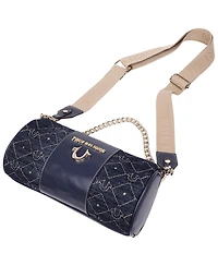 True Religion Studded Denim Zip Top Barrel Bag