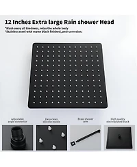 Rainsken Male Npt Bathtub Shower Faucet Set, Waterfall Tub Faucet with 12-Inch Matte Black Rain Shower Head System