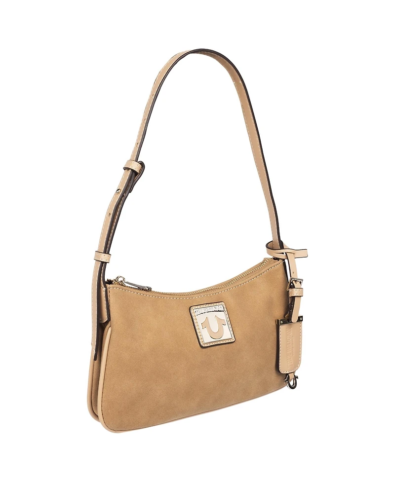 True Religion Logo Plaque Suede Shoulder Bag