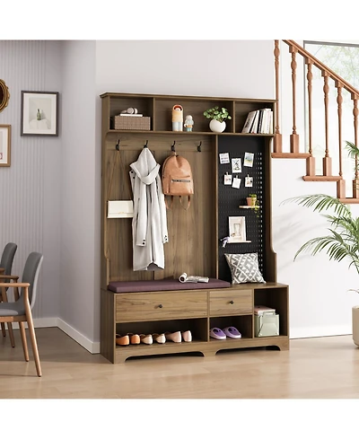 Streamdale Furniture Multi-Purpose Hall Tree Bench, Coat Rack, Shelves, Pegboard