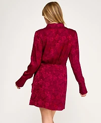 Row A Juniors' Long Sleeve Wrap Mini Dress