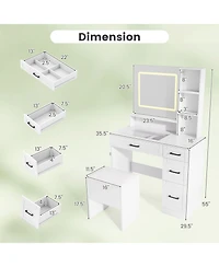 Dressing Desk with 3 Color Lighting and Hair Dryer Stand