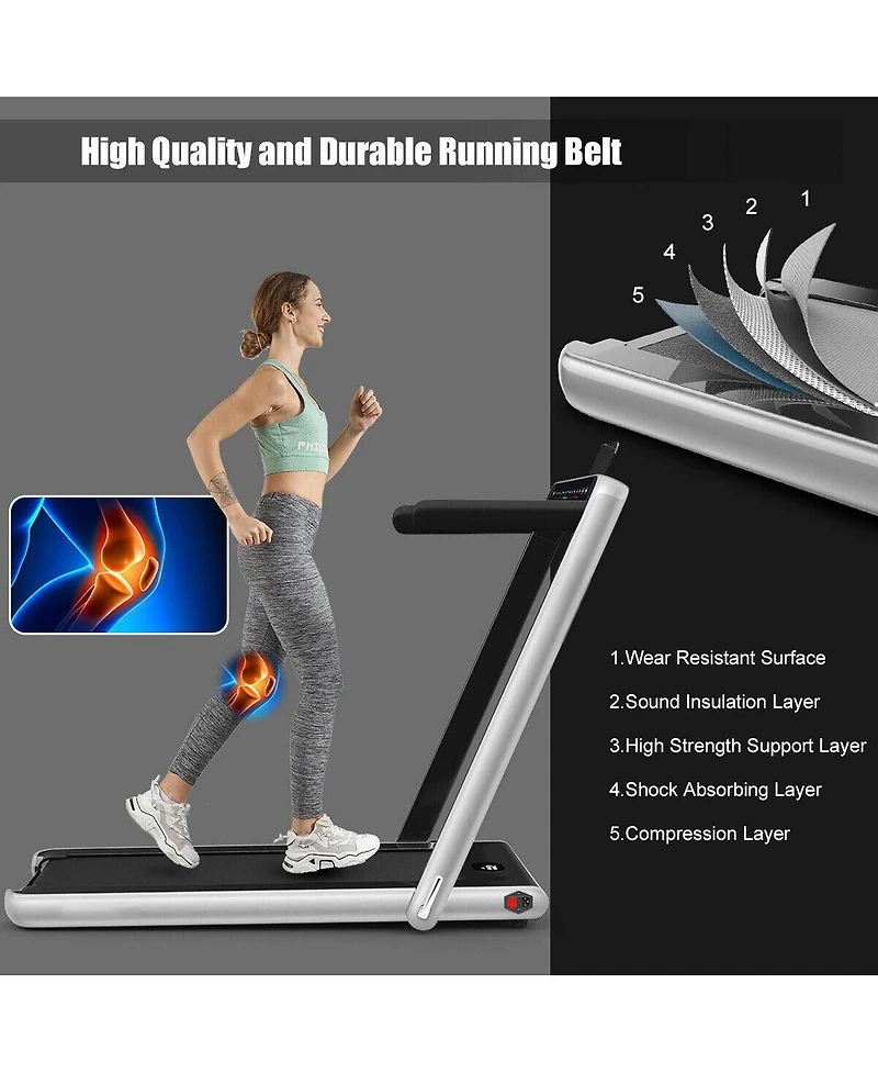 2-in-1 Electric Folding Treadmill with Dual Display for Home Fitness, Silver