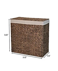Sawyer 24" Classic Farmhouse Hand-Woven Hyacinth 2-Section Collapsible Laundry Hamper with Washable Liner